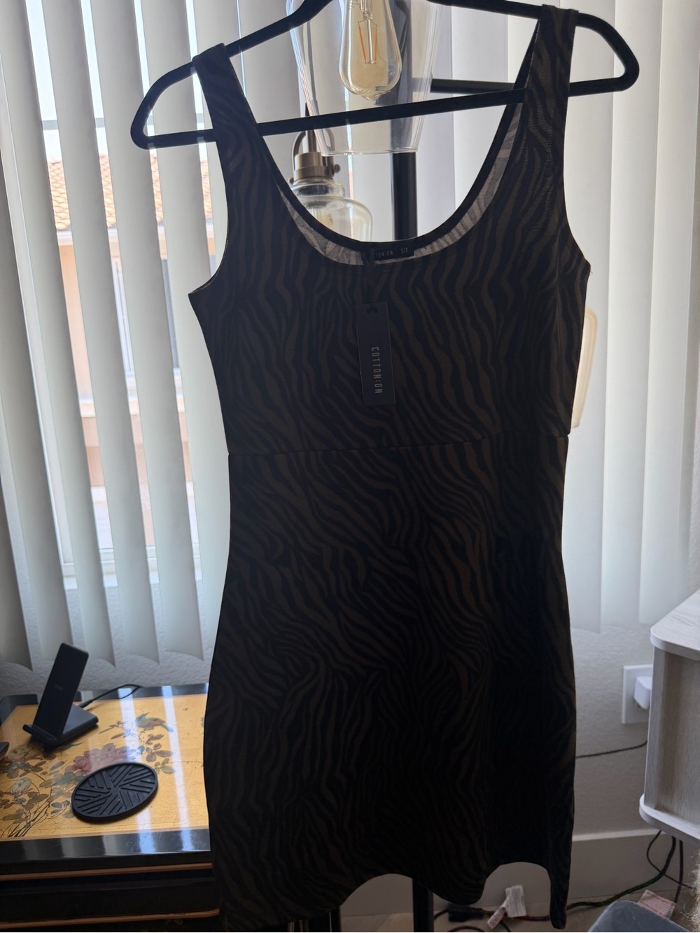 Cotton On Black and Brown Zebra-Print Sleeveless Bodycon Dress